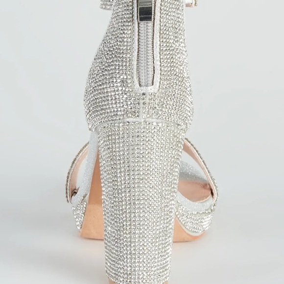 Windsor Silver Rhinestone Platform Block Heels - Picture 5 of 7